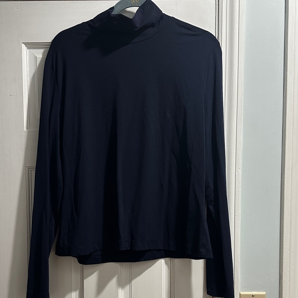 St. John Navy Mock Neck Long Sleeve Top